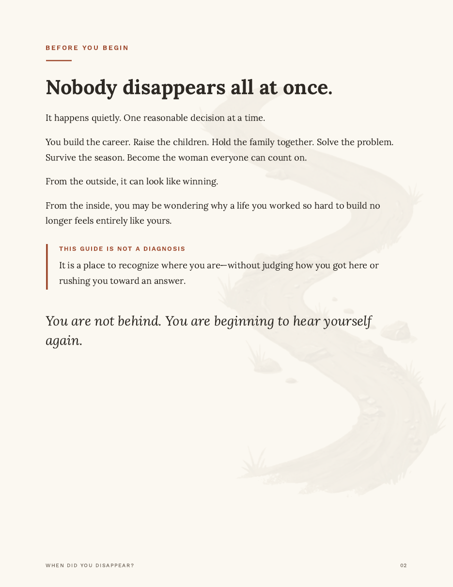 Interior page from the When Did You Disappear guide